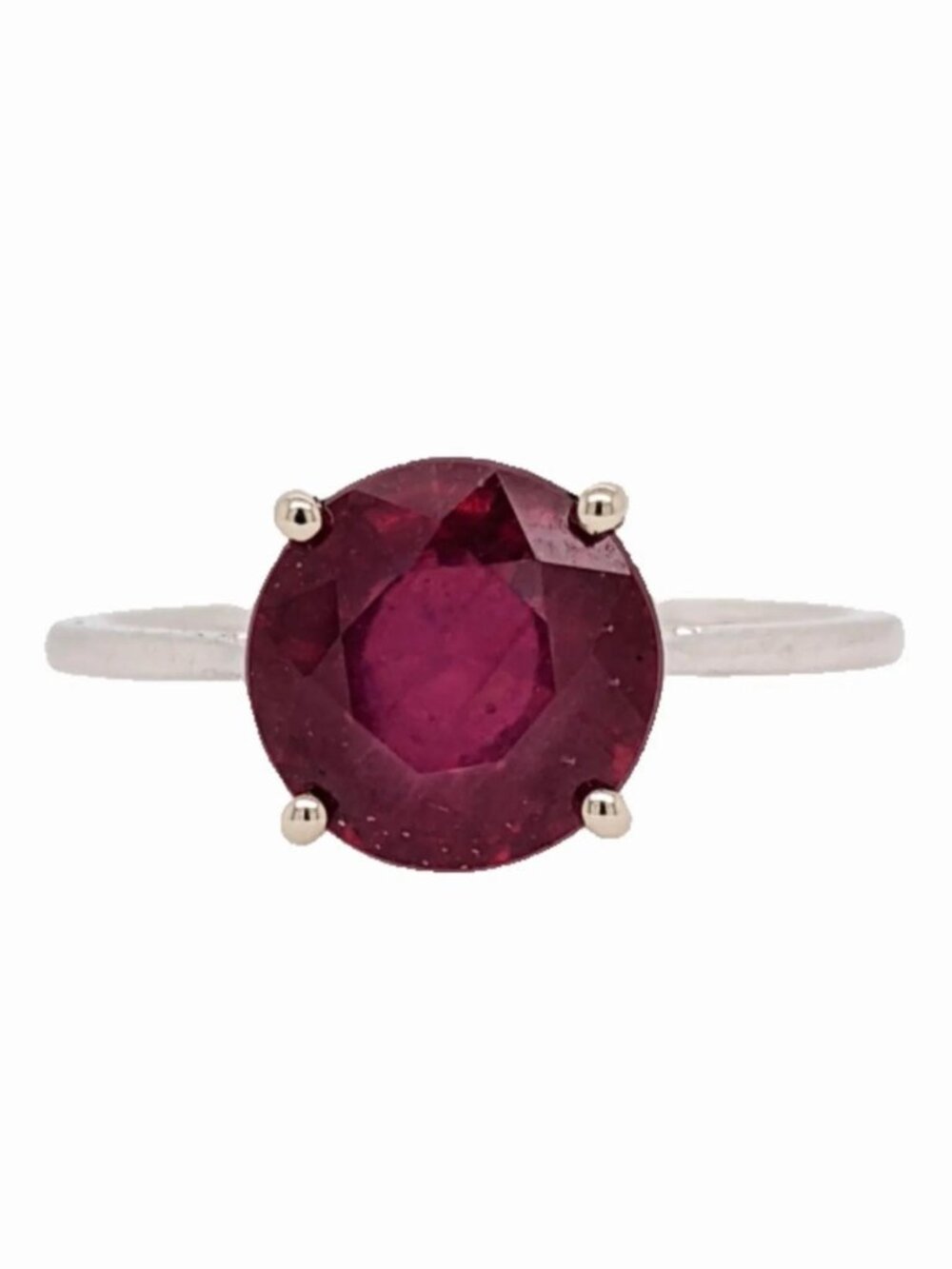 9mm Round Madagascar Ruby Solitaire Ring in Solid 14K White Gold